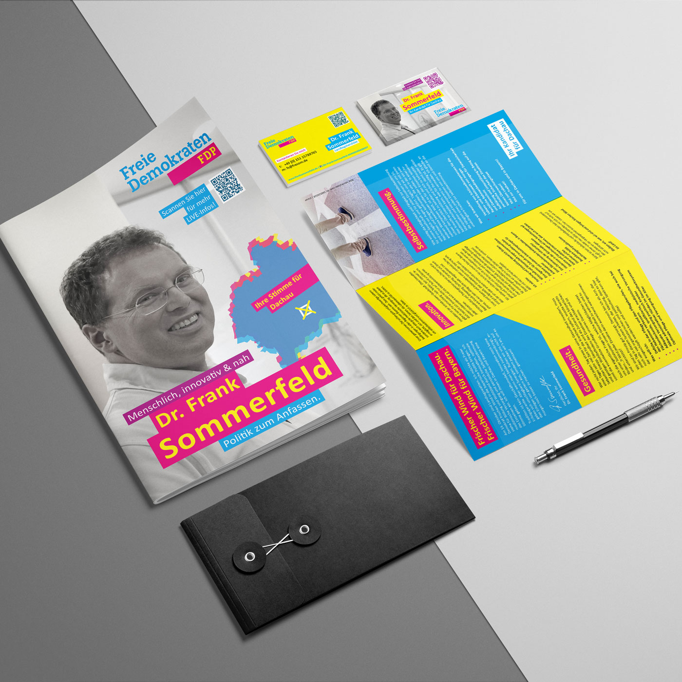 Das Bild zeigt ein Flyerdesign für eine Wahlkampagne