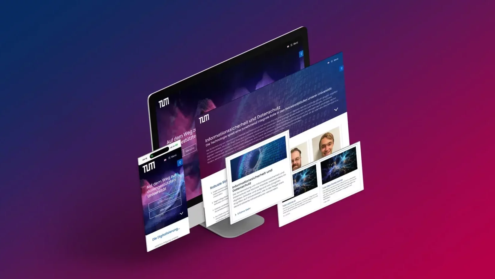 Bild zeigt eine digitale Visualisierung der neuen Webseite der technischen Universität Münchens